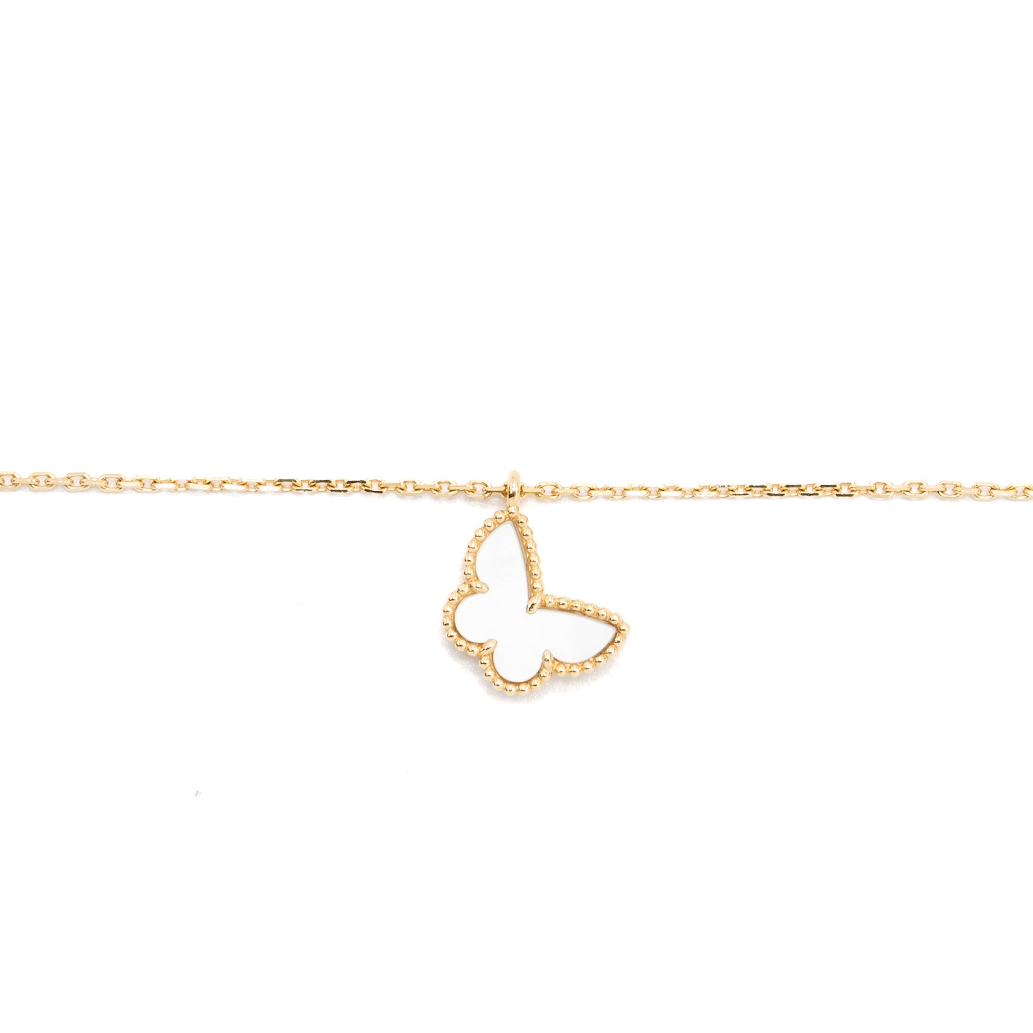 VAN CLEEF & ARPELS SWEET ALHAMBRA BUTTERFLY PENDANT MOTHER OF PEARL YELLOW GOLD