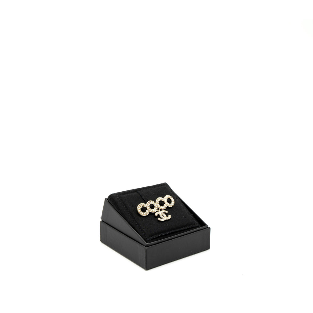 CHANEL COCO LOGO BROOCH PEARL LIGHT GOLD TONE