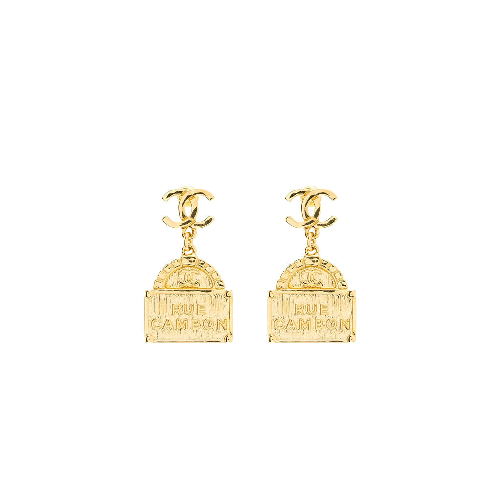 CHANEL CC LOGO RUE CAMBO DROP EARRING GHW