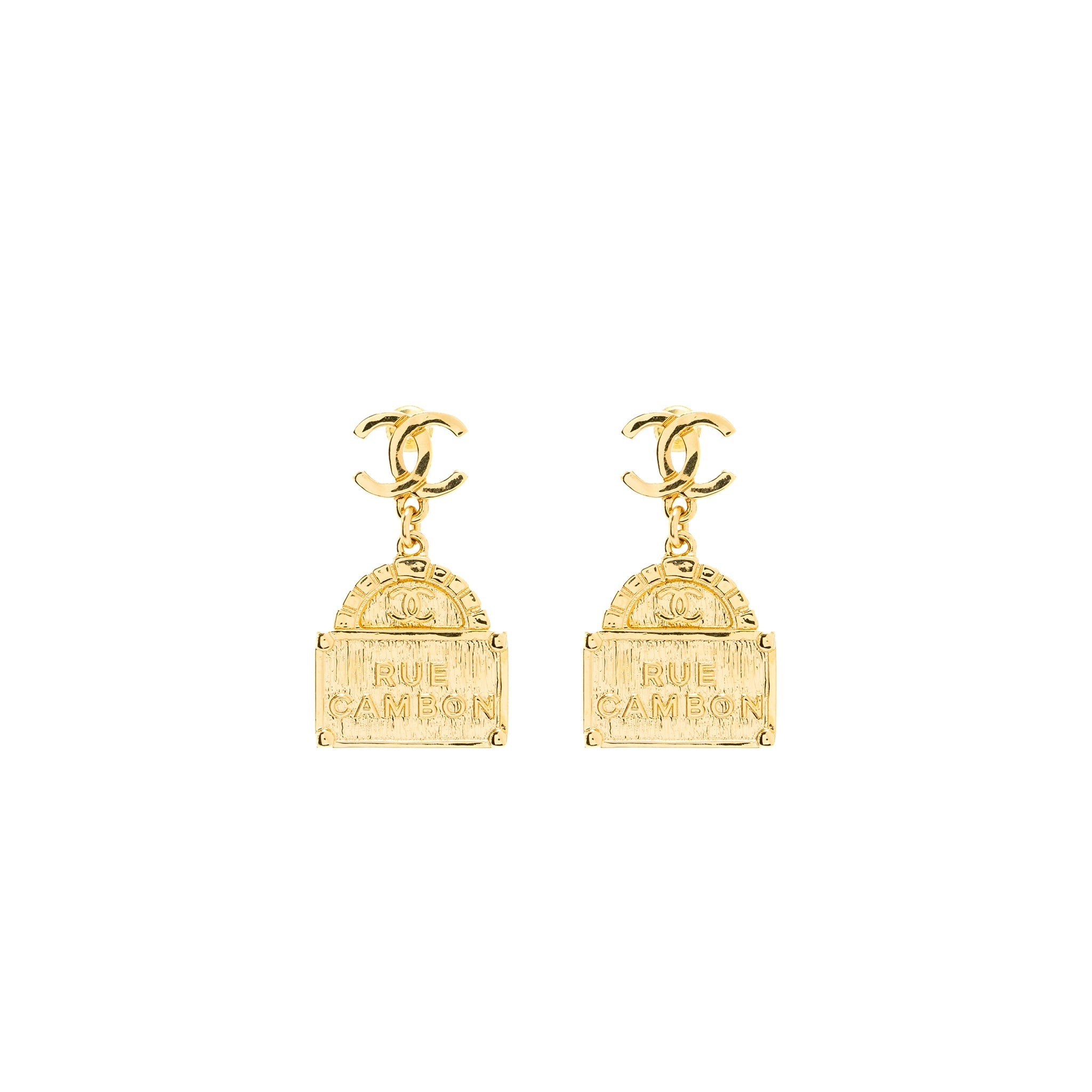 CHANEL CC LOGO RUE CAMBO DROP EARRING GHW