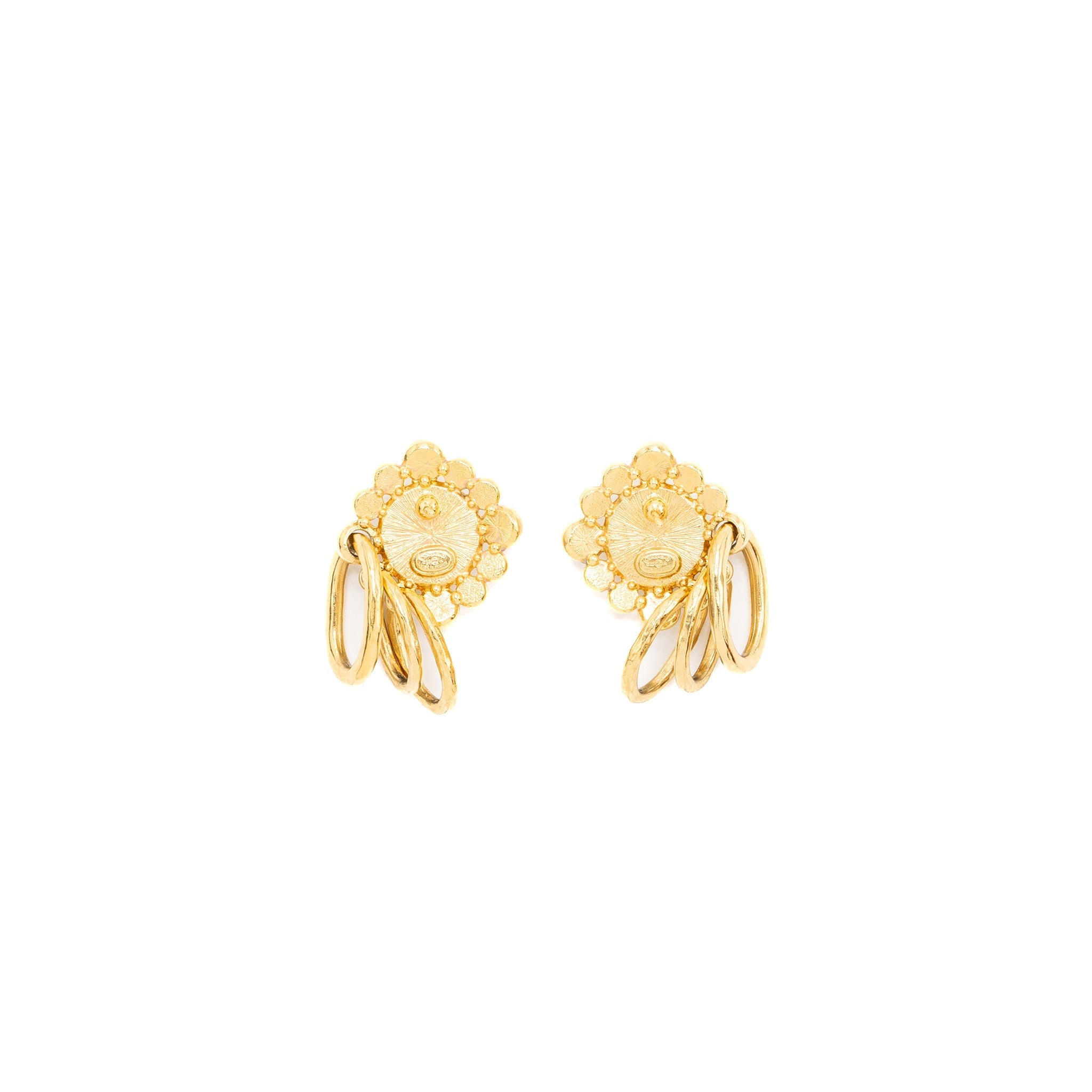 CHANEL QUILT EARRINGS WITH CC LOGO AND PEARL GOLD TONE