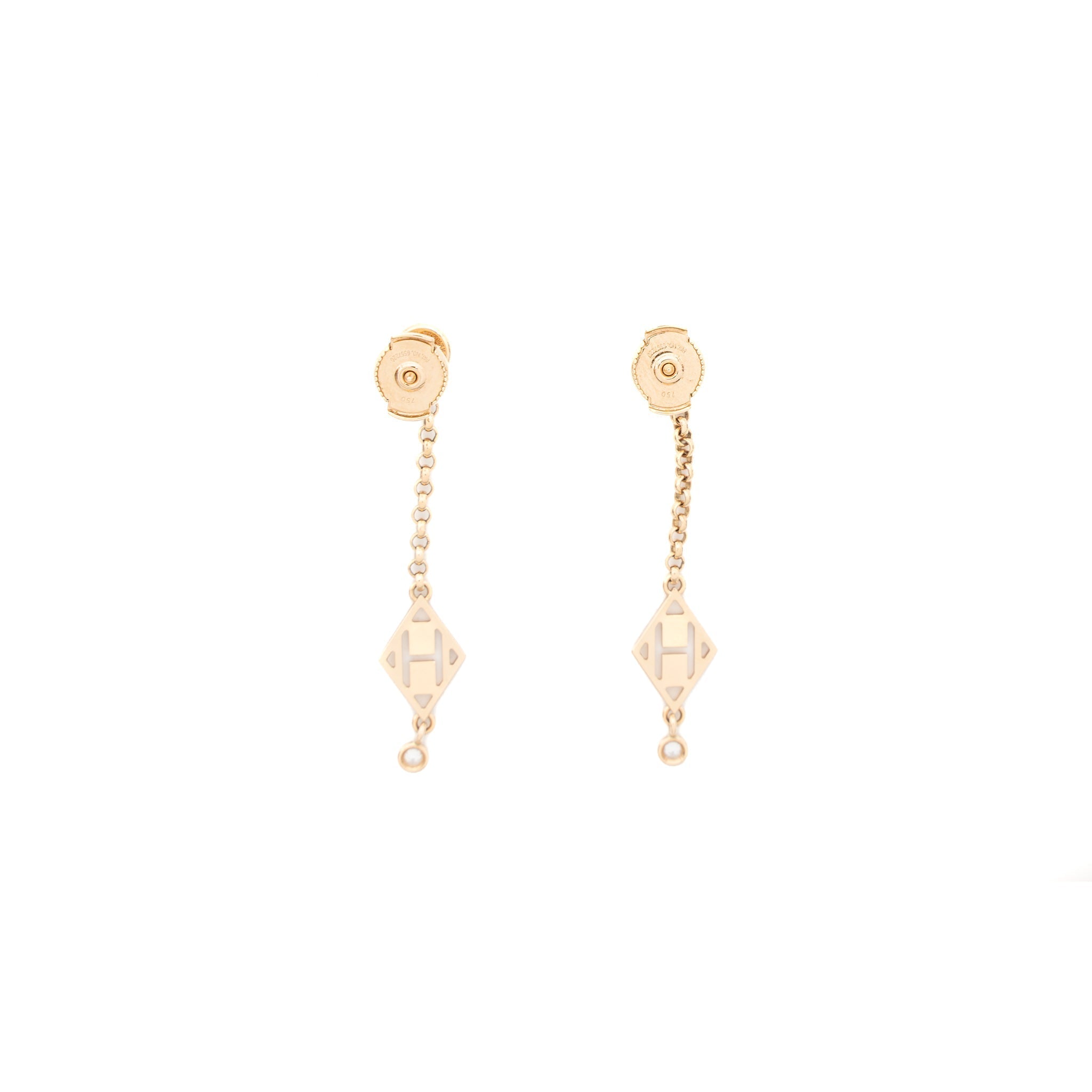 HERMES GAMBADE H EARRINGS ROSE GOLD DIAMONDS