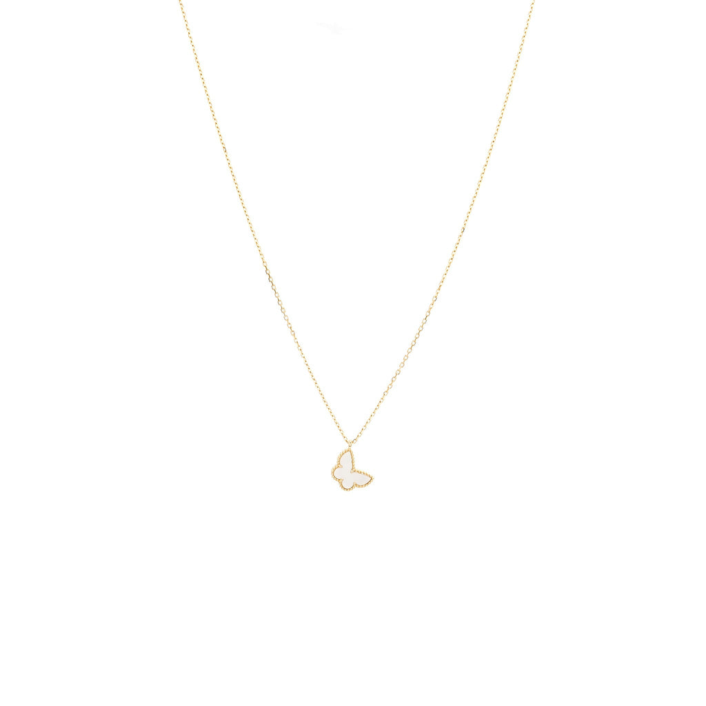 VAN CLEEF & ARPELS SWEET ALHAMBRA BUTTERFLY PENDANT MOTHER OF PEARL YELLOW GOLD