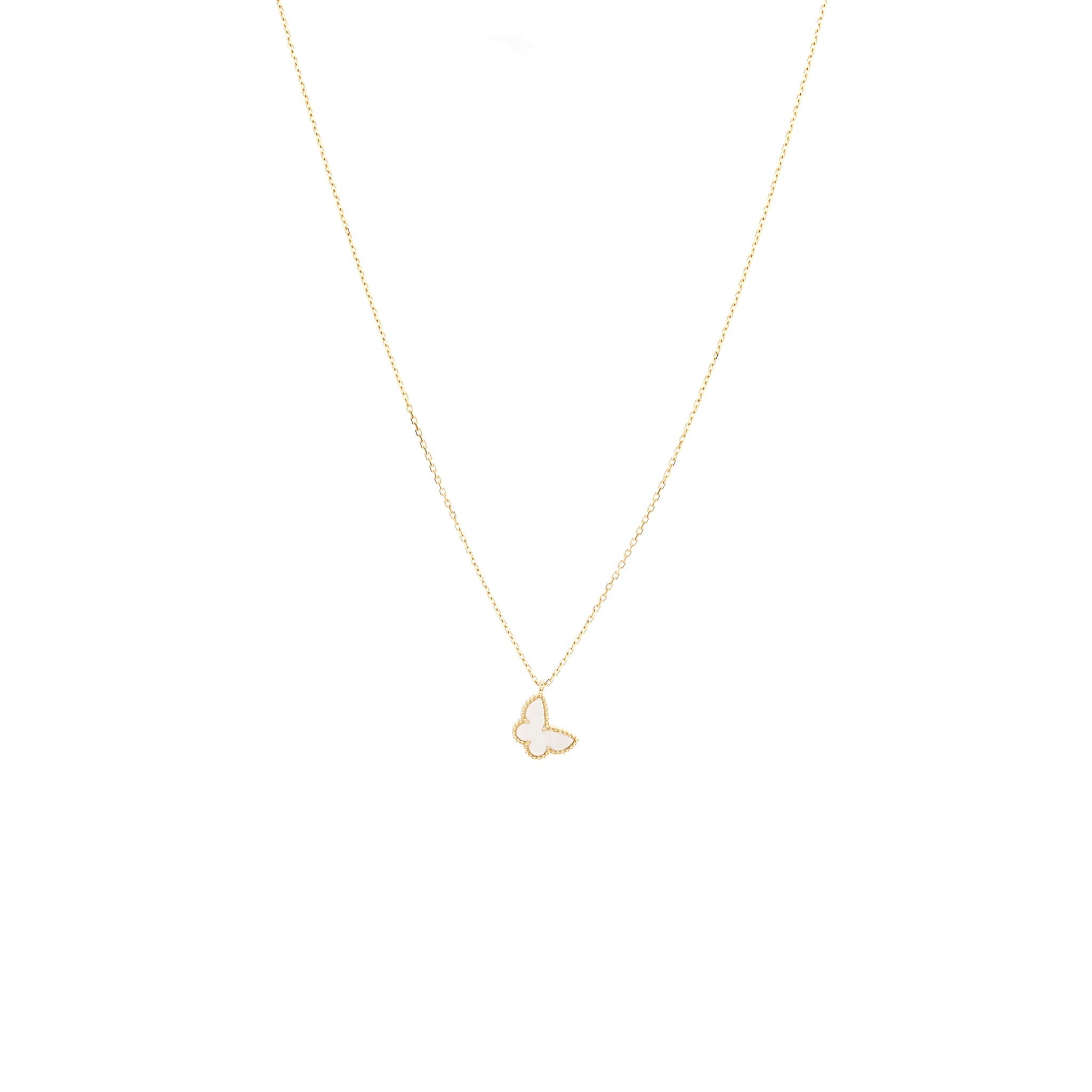 VAN CLEEF & ARPELS SWEET ALHAMBRA BUTTERFLY PENDANT MOTHER OF PEARL YELLOW GOLD