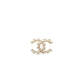 CHANEL CC LOGO BROOCH LEATHER CHAIN WHITE LIGHT GOLD TONE