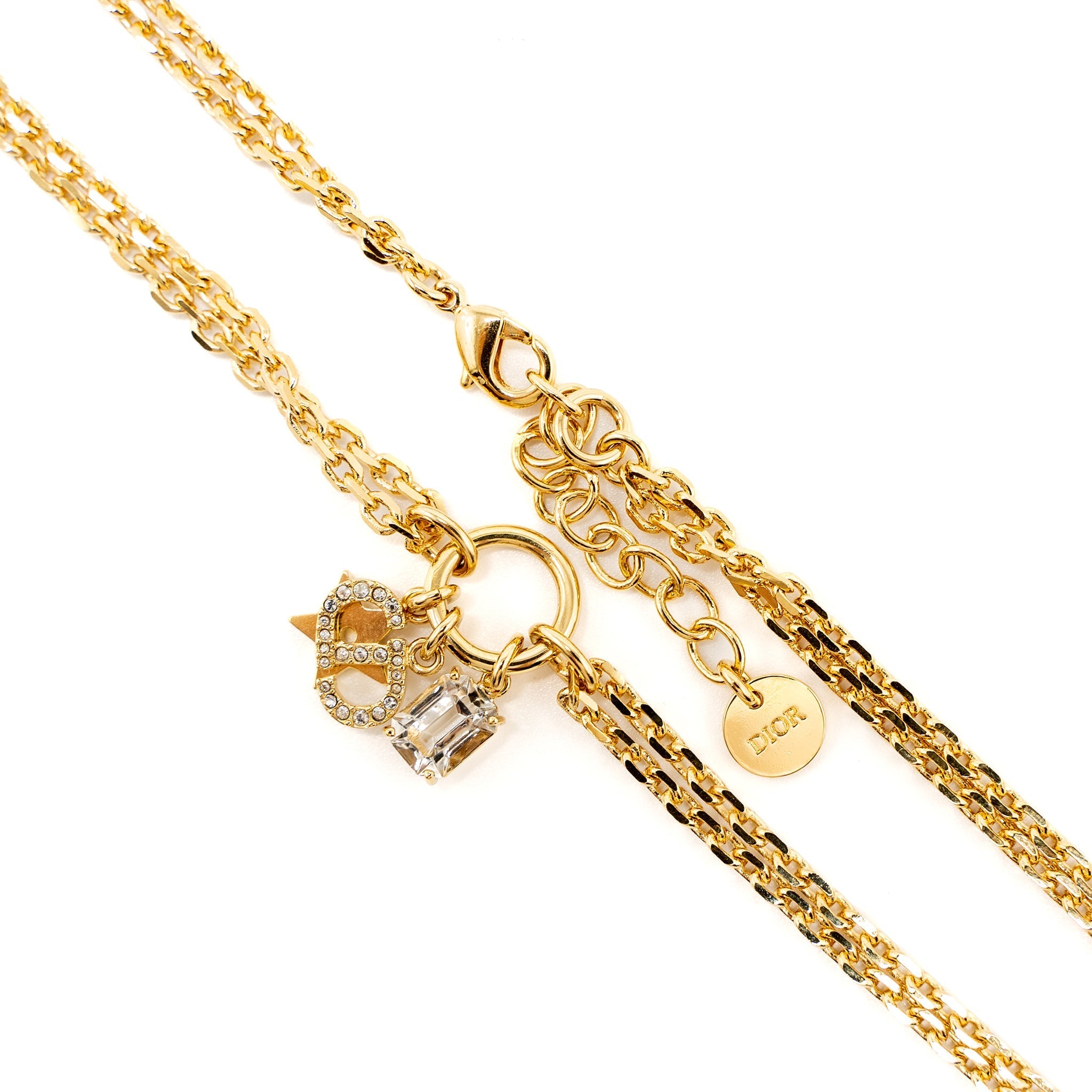 DIOR CD AND STAR NECKLACE CRYSTAL GOLD TONE