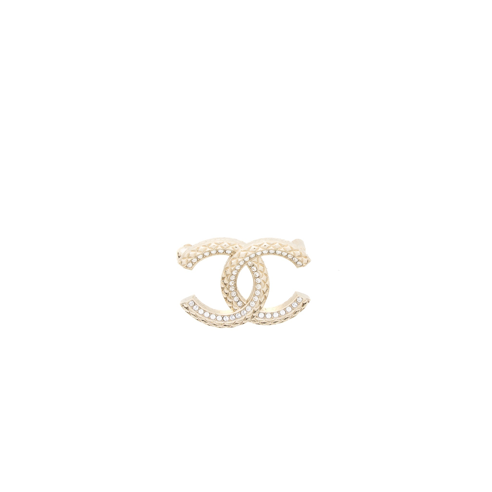 CHANEL DETAILED CC LOGO BROOCH CRYSTAL LIGHT GOLD TONE