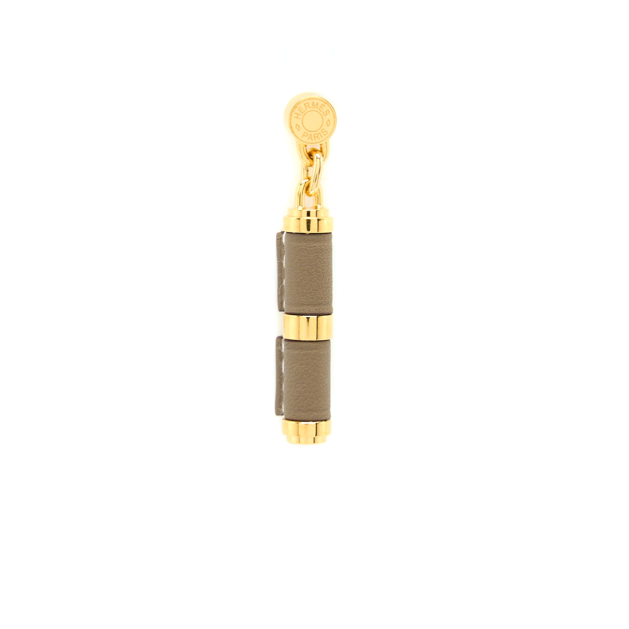 HERMES D’OREILLES CHARNIERE PM EARRINGS SWIFT ETOUPE GOLD TONE