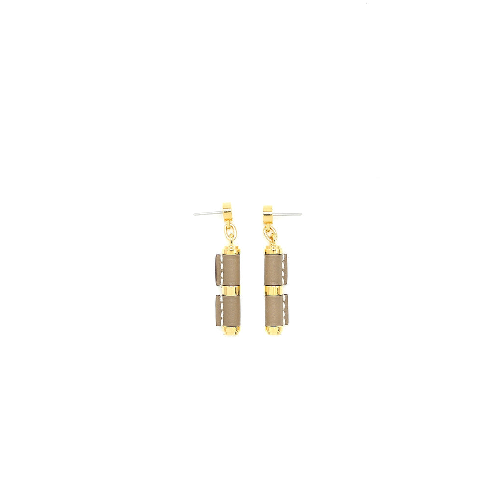 HERMES D’OREILLES CHARNIERE PM EARRINGS SWIFT ETOUPE GOLD TONE