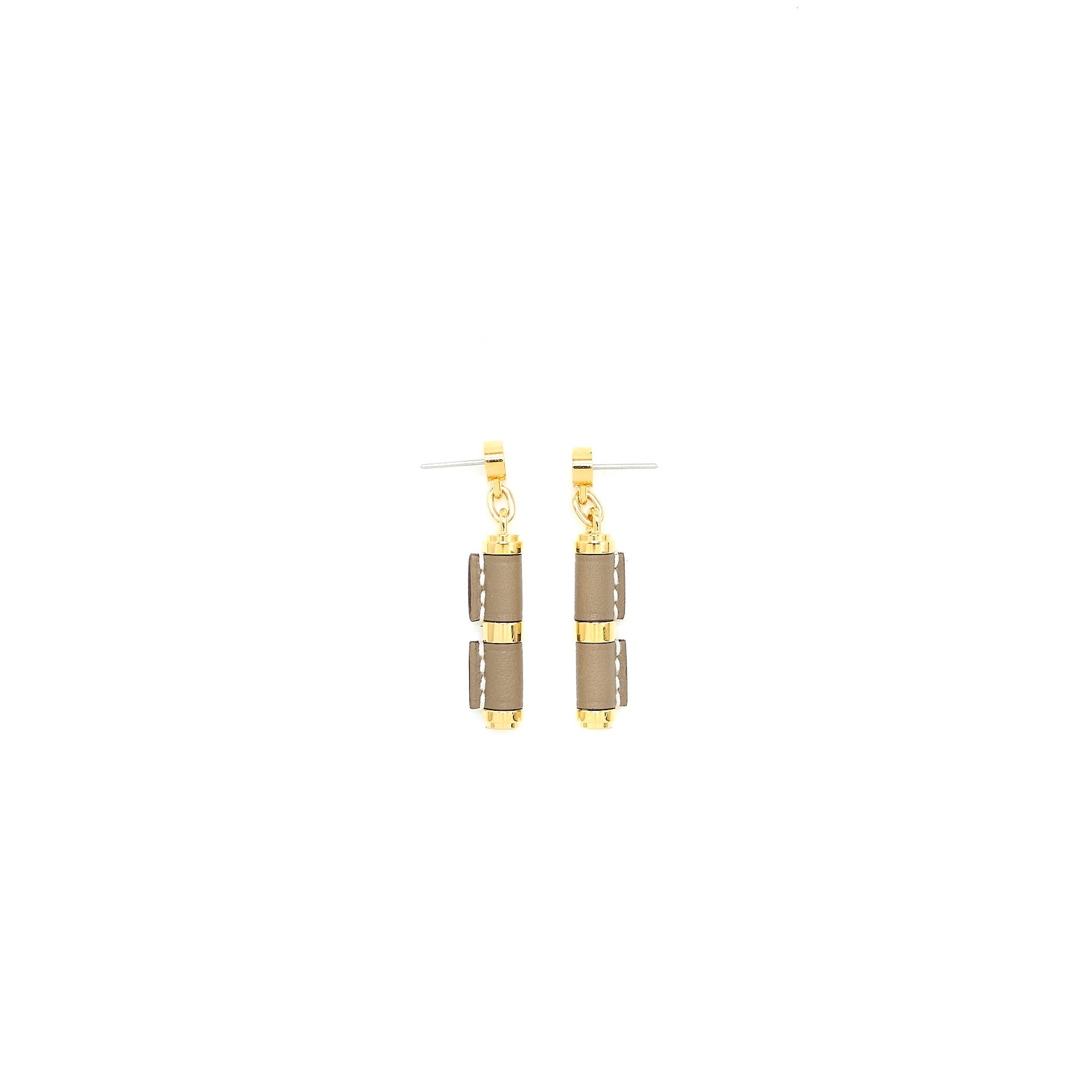 HERMES D’OREILLES CHARNIERE PM EARRINGS SWIFT ETOUPE GOLD TONE