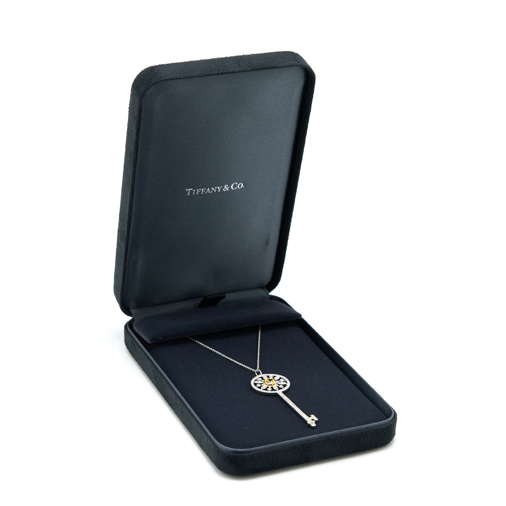 TIFFANY & CO ROUND STAR KEY PENDANT WHITE GOLD WITH YELLOW/WHITE DIAMONDS