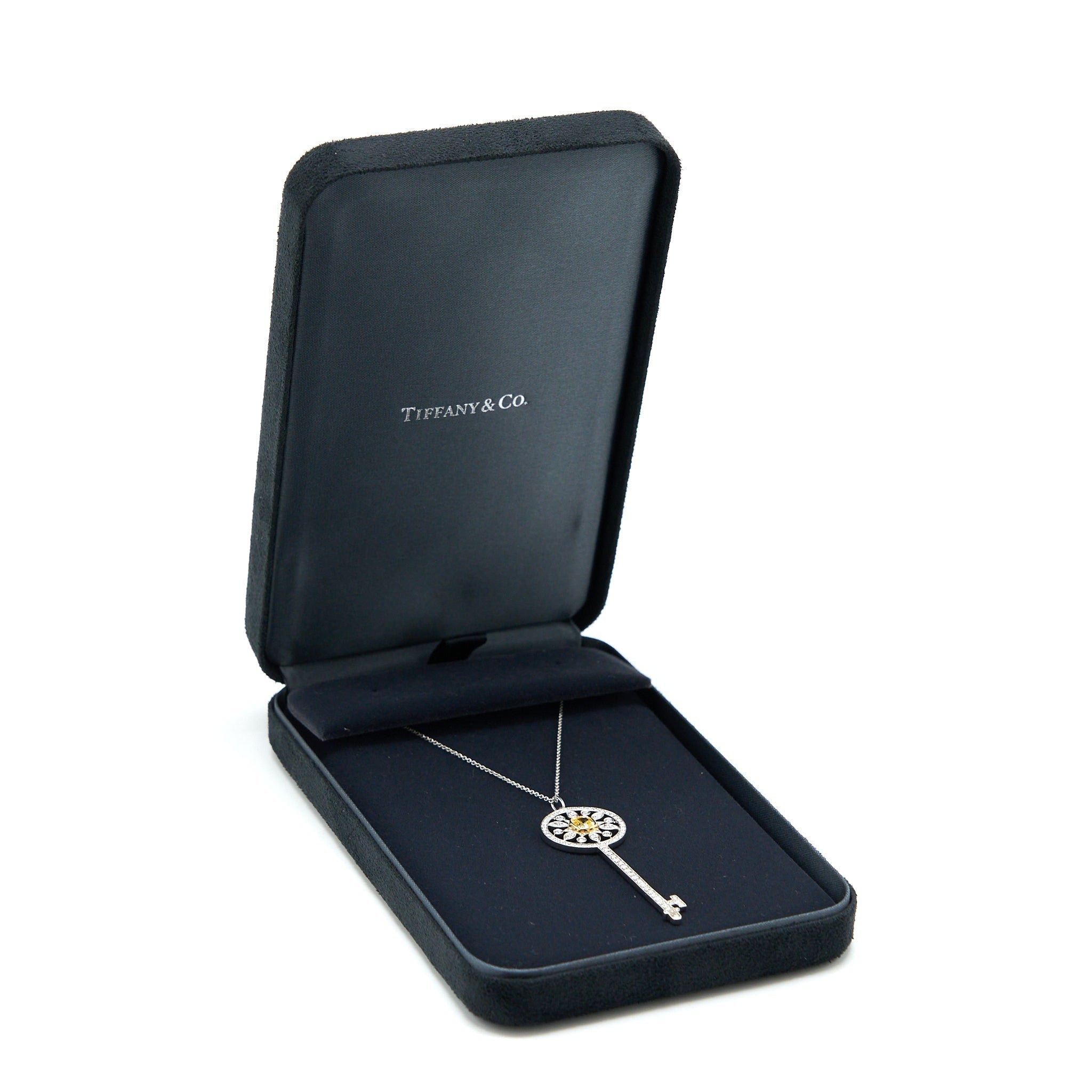 TIFFANY & CO ROUND STAR KEY PENDANT WHITE GOLD WITH YELLOW/WHITE DIAMONDS