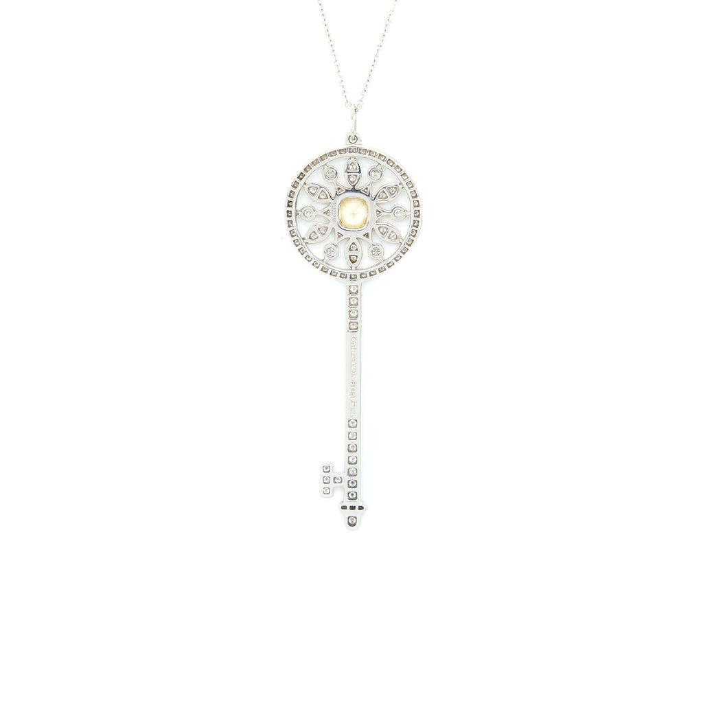 TIFFANY & CO ROUND STAR KEY PENDANT WHITE GOLD WITH YELLOW/WHITE DIAMONDS