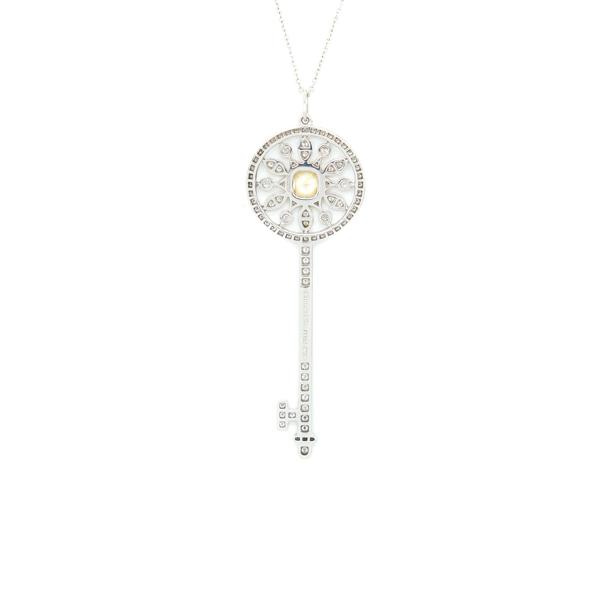 TIFFANY & CO ROUND STAR KEY PENDANT WHITE GOLD WITH YELLOW/WHITE DIAMONDS