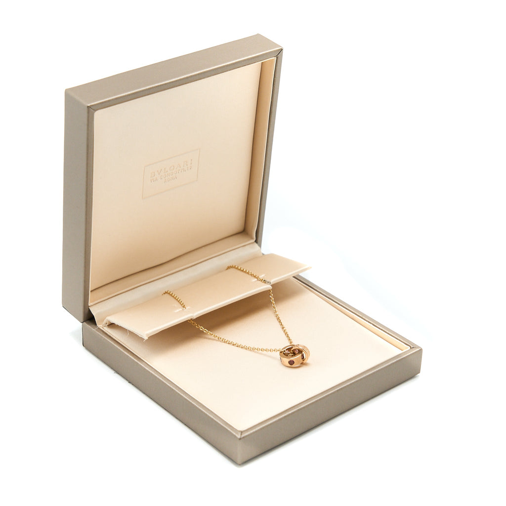 BVLGARI NECKLACE INNER LOCKING RING PENDANT ROSE GOLD PINK DIAMONDS