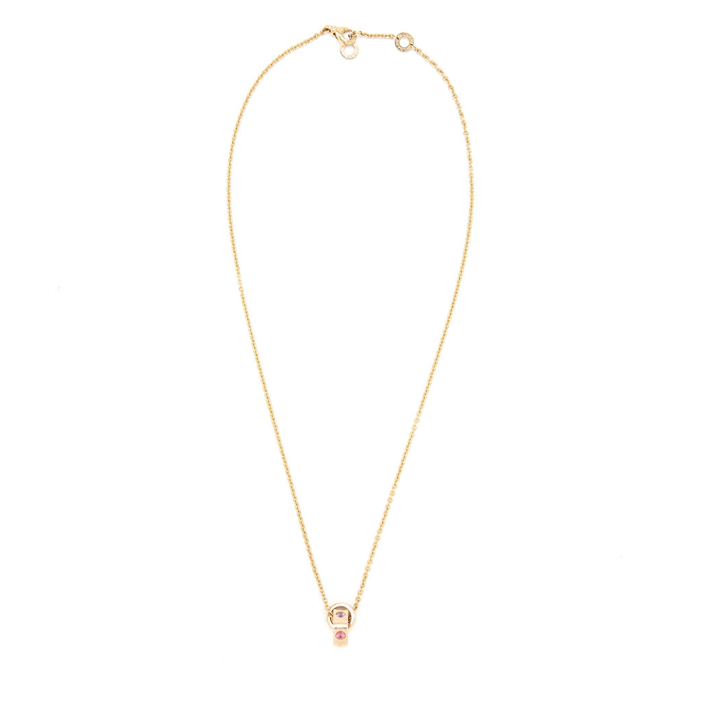 BVLGARI NECKLACE INNER LOCKING RING PENDANT ROSE GOLD PINK DIAMONDS