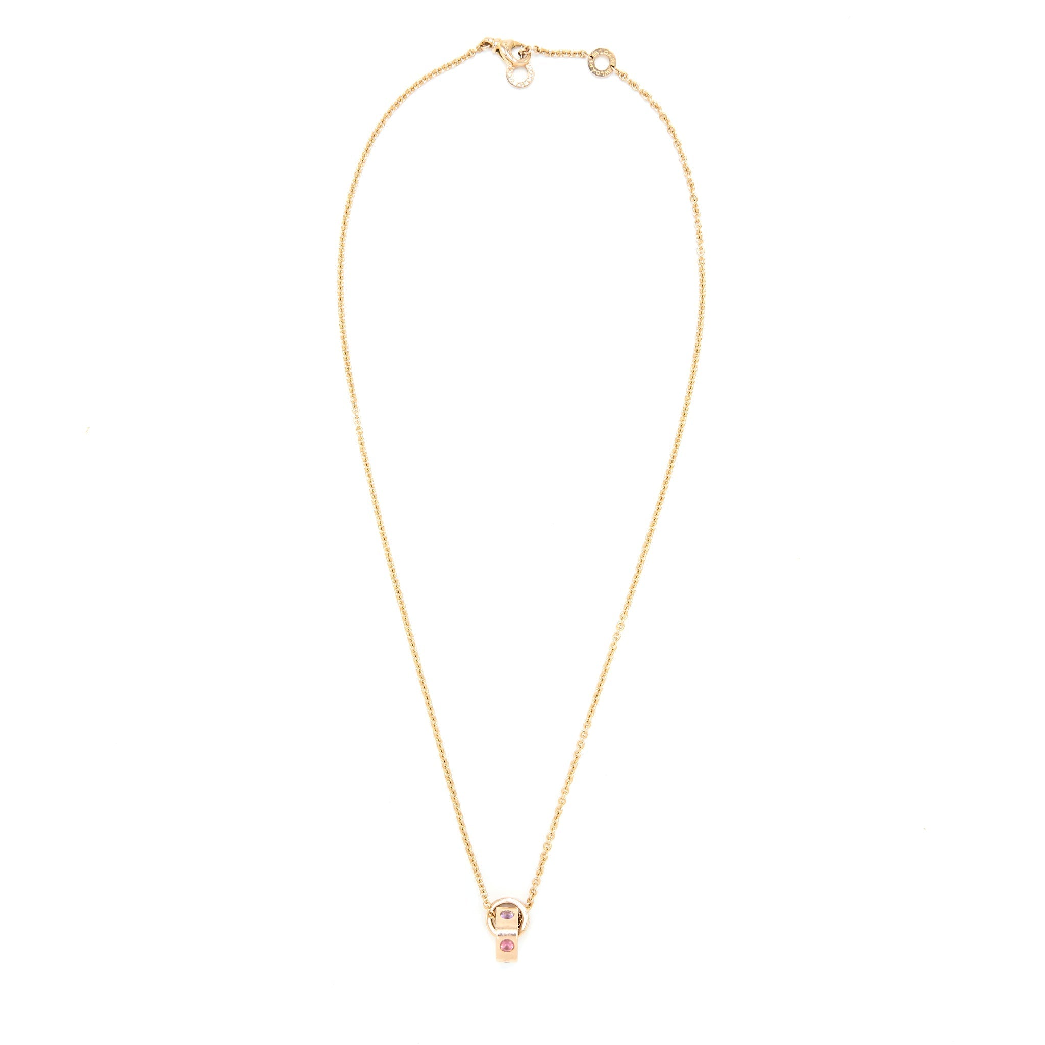 BVLGARI NECKLACE INNER LOCKING RING PENDANT ROSE GOLD PINK DIAMONDS
