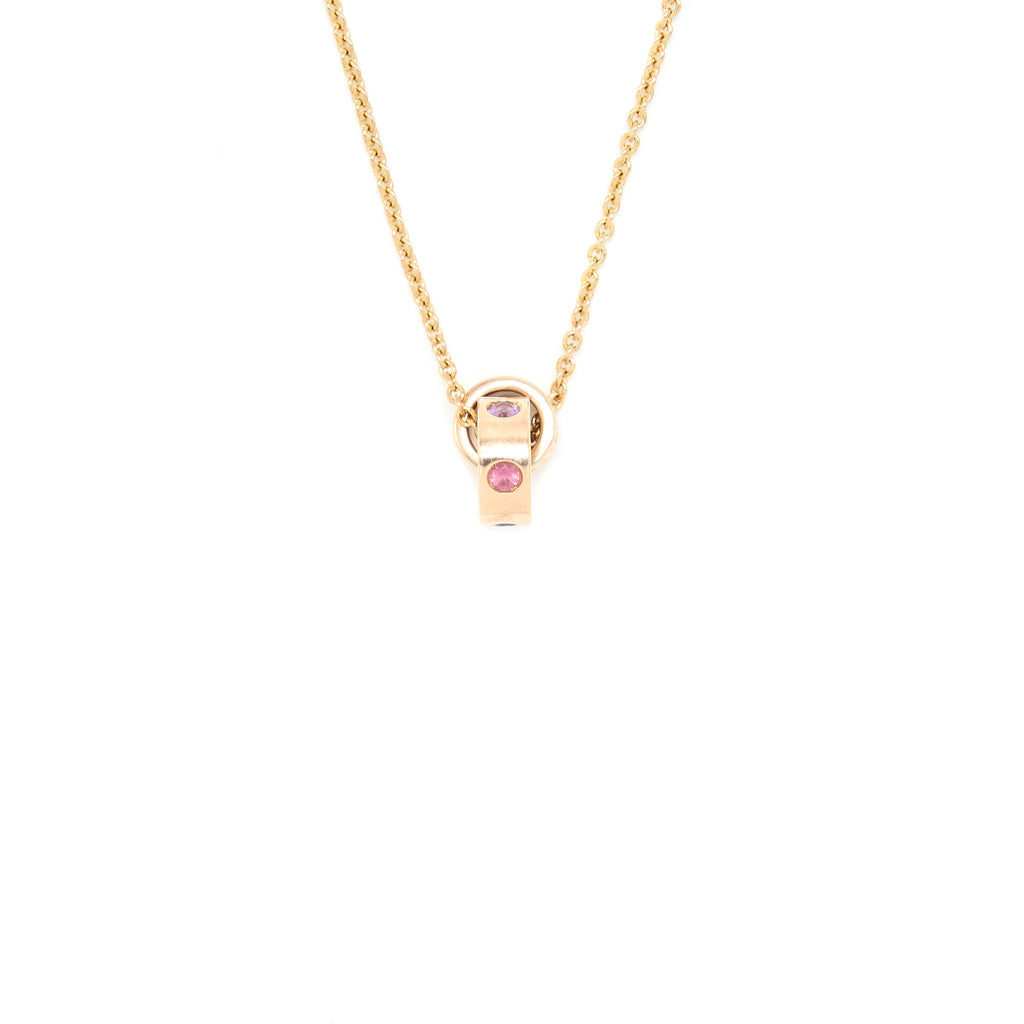 BVLGARI NECKLACE INNER LOCKING RING PENDANT ROSE GOLD PINK DIAMONDS