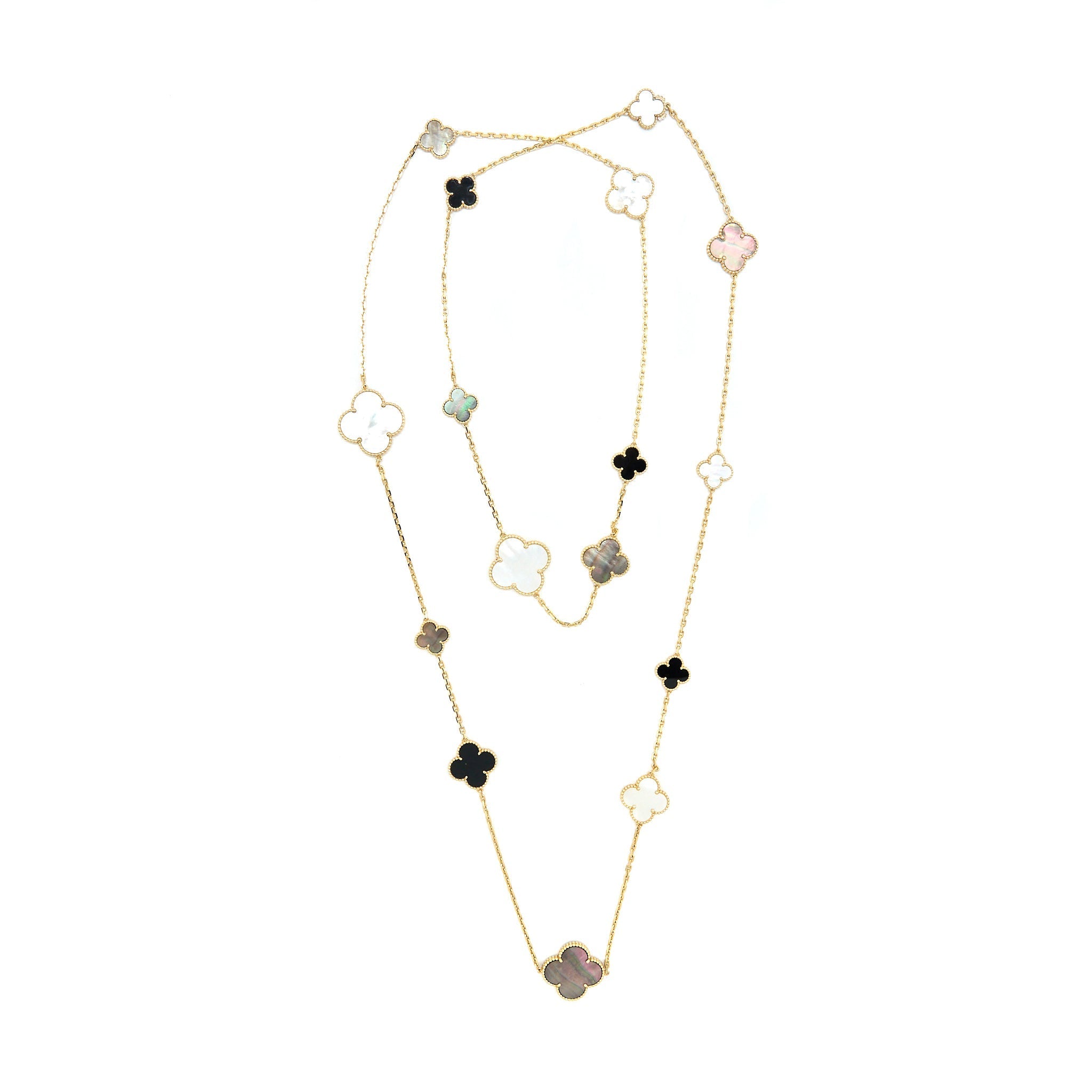 VAN CLEEF & ARPELS MAGIC ALHAMBRA 16 MOTIFS LONG NECKLACE YELLOW GOLD