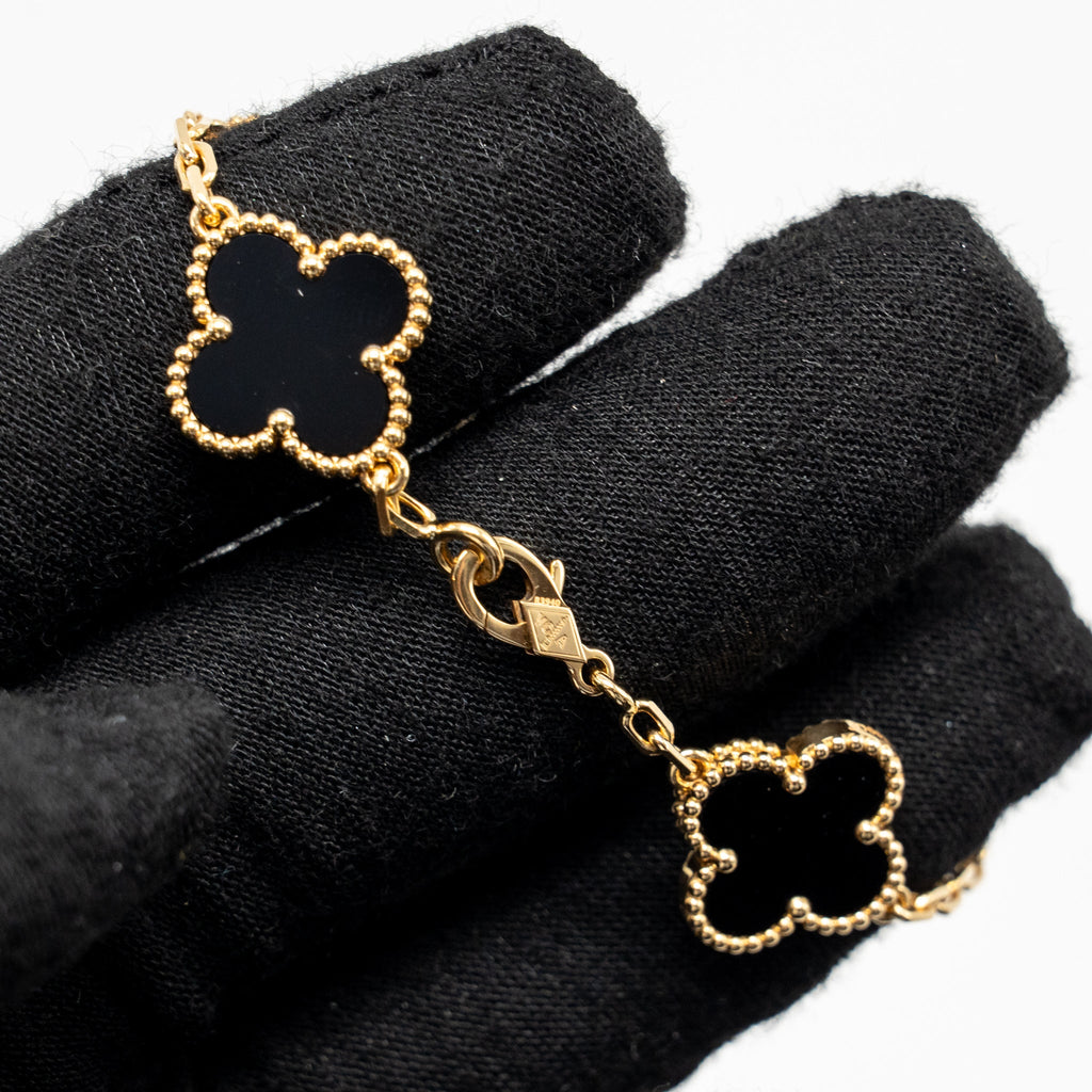 VAN CLEEF & ARPELS VINTAGE ALHAMBRA BRACELET 5 MOTIFS ONYX YELLOW GOLD