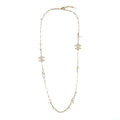 CHANEL MINI PEARL CC LOGO LONG NECKLACE LIGHT GOLD TONE