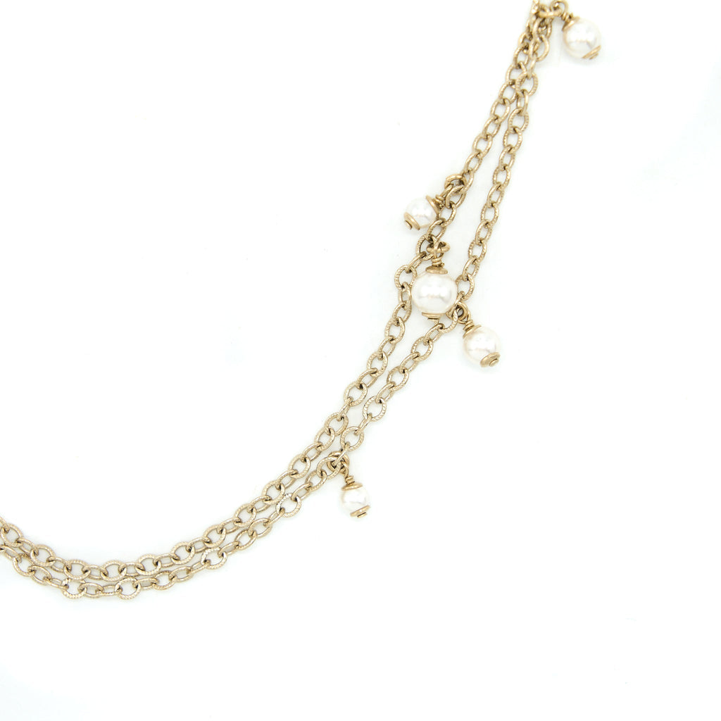 CHANEL MINI PEARL CC LOGO LONG NECKLACE LIGHT GOLD TONE