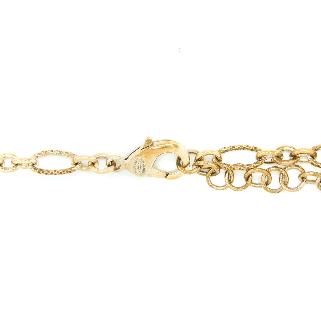 CHANEL MINI PEARL CC LOGO LONG NECKLACE LIGHT GOLD TONE