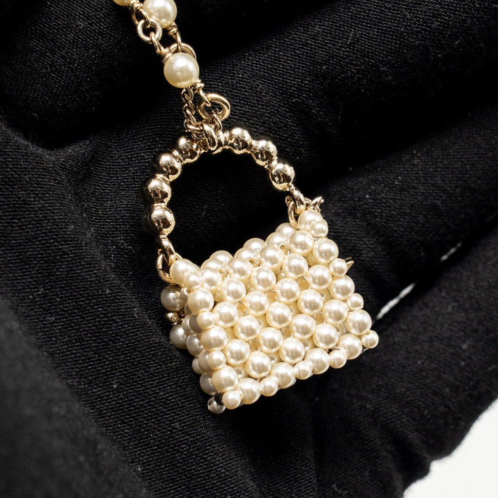 CHANEL MINI PEARL BAG NECKLACE LIGHT GOLD TONE