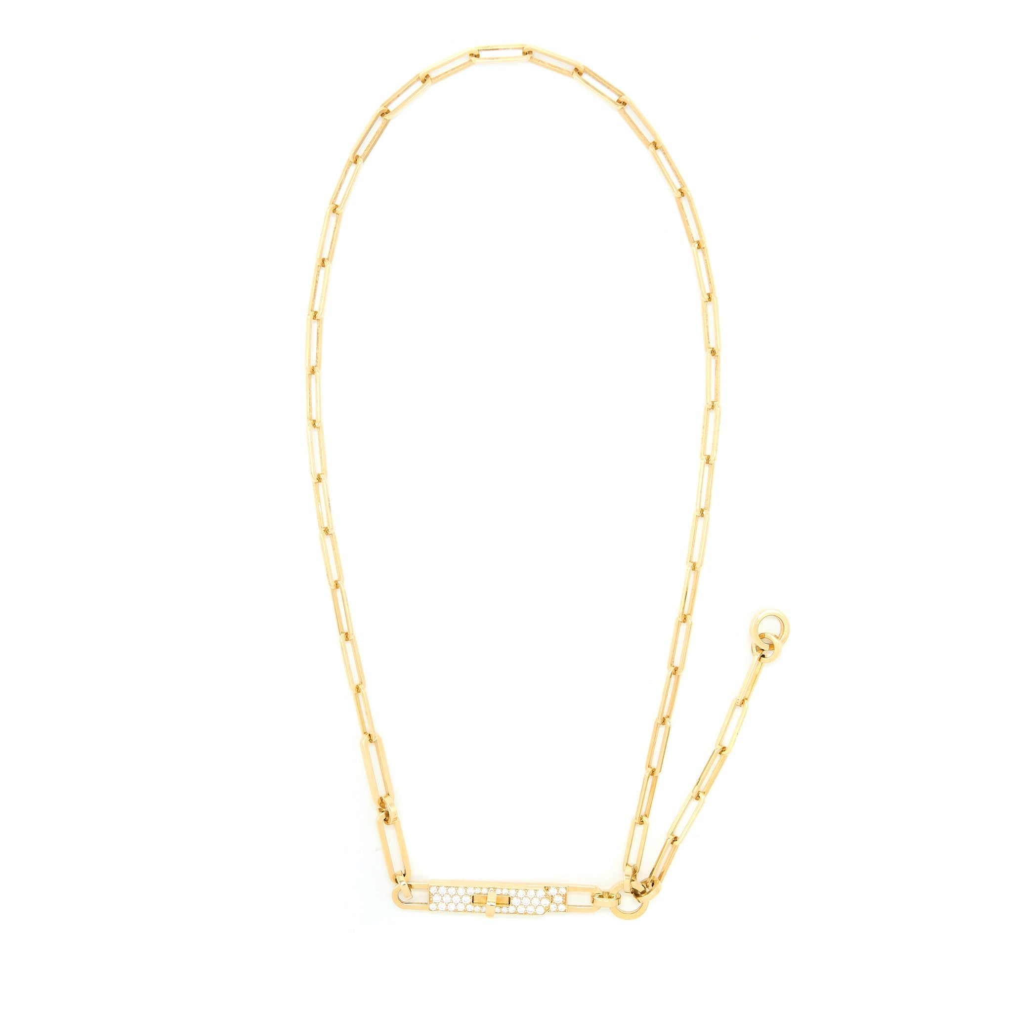 HERMES KELLY CHAINE LARIAT NECKLACE SMALL MODEL YELLOW GOLD DIAMONDS