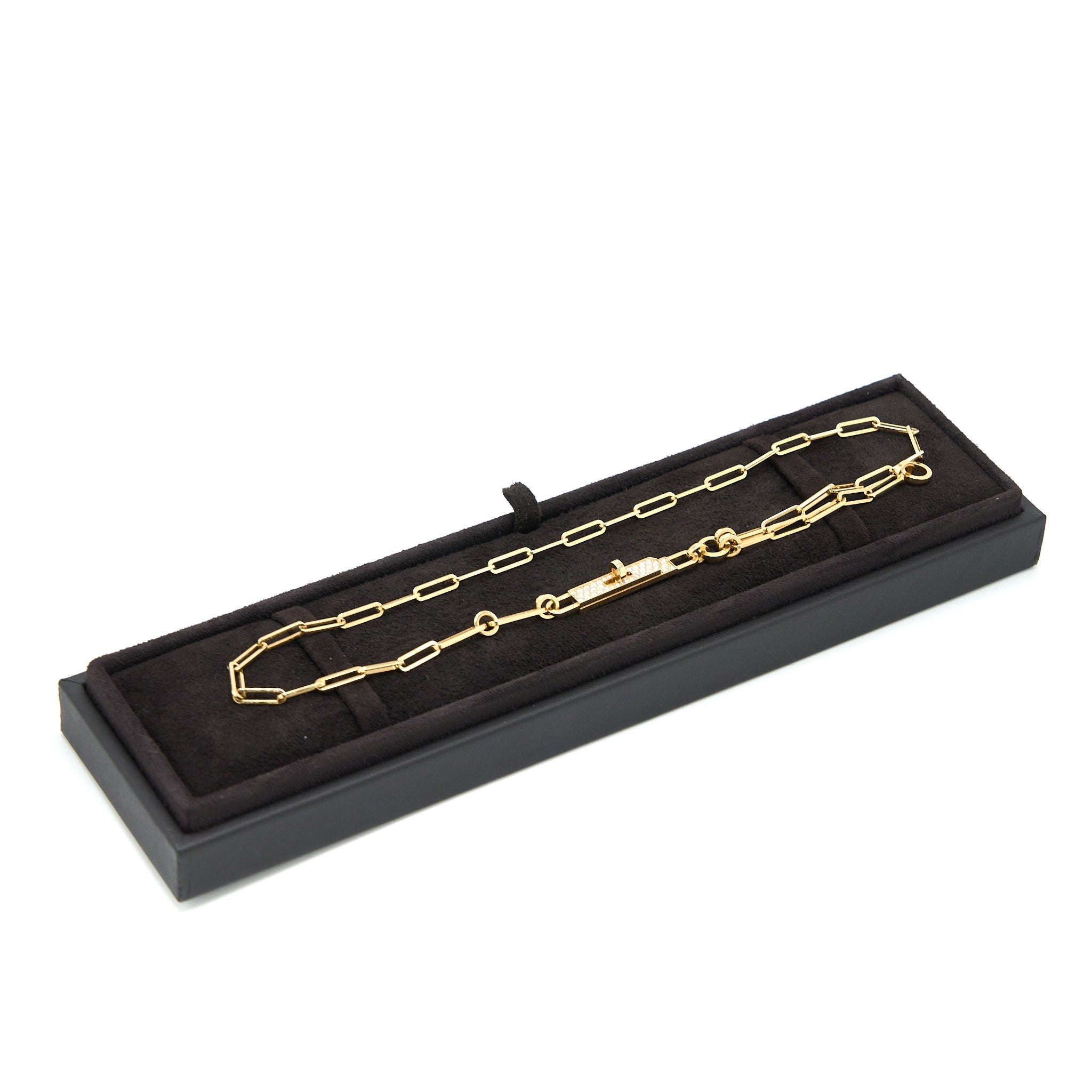 HERMES KELLY CHAINE LARIAT NECKLACE SMALL MODEL YELLOW GOLD DIAMONDS