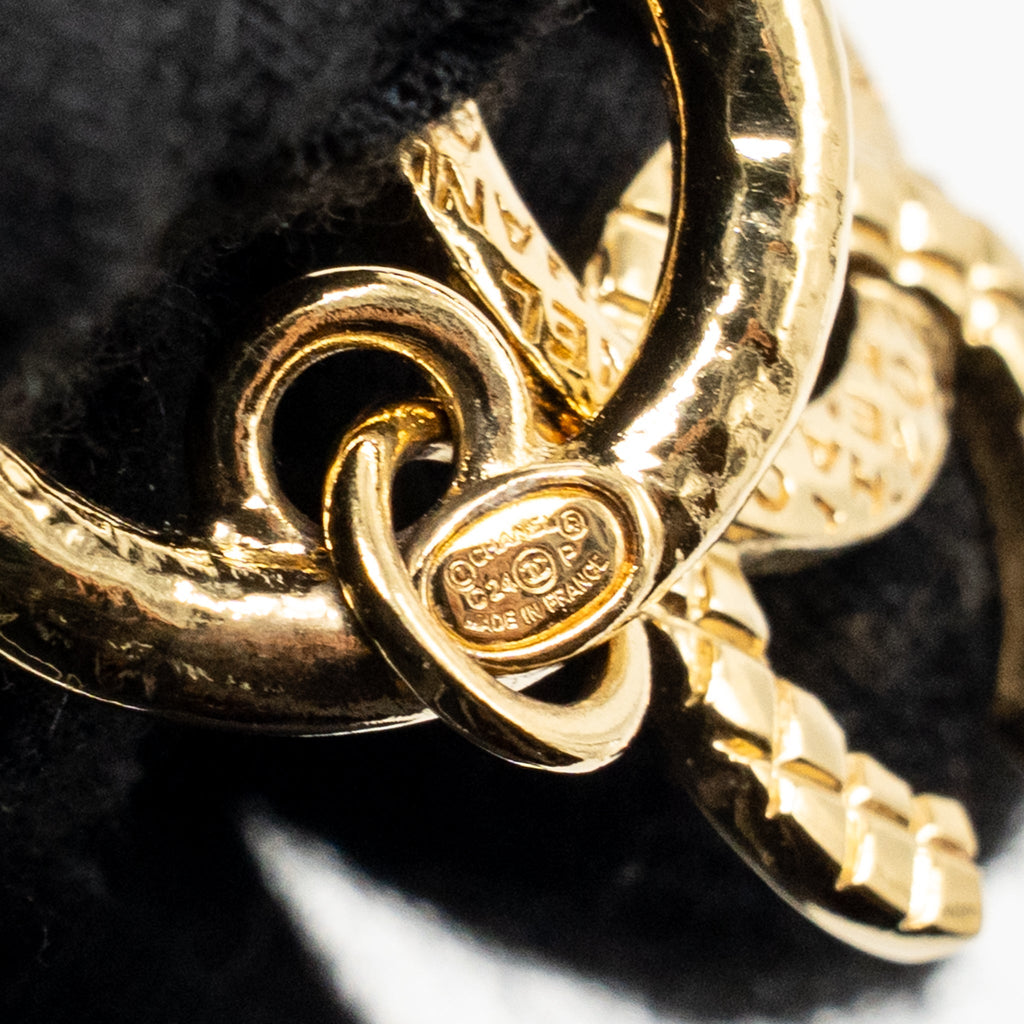 CHANEL QUILTED CC LOGO HOOP EARRINGS GOLD TONE