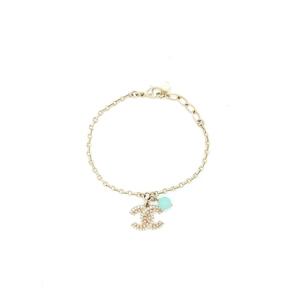 CHANEL CC LOGO BRACELET MULTICOLOUR PEARL/CRYSTAL LIGHT GOLD TONE