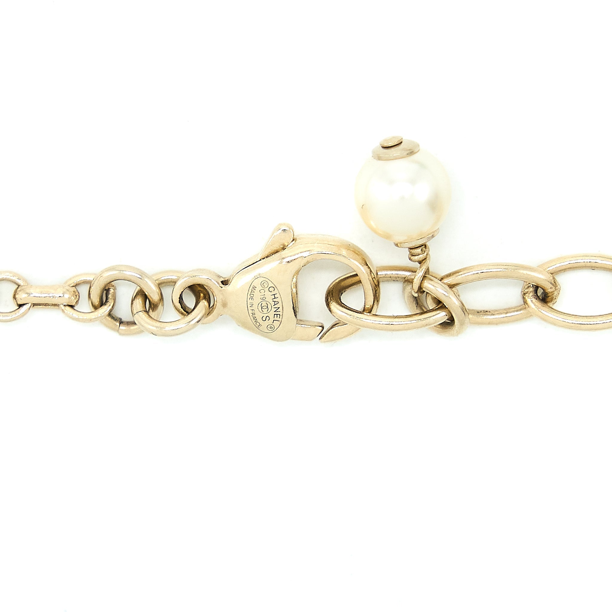 CHANEL CC LOGO BRACELET MULTICOLOUR PEARL/CRYSTAL LIGHT GOLD TONE