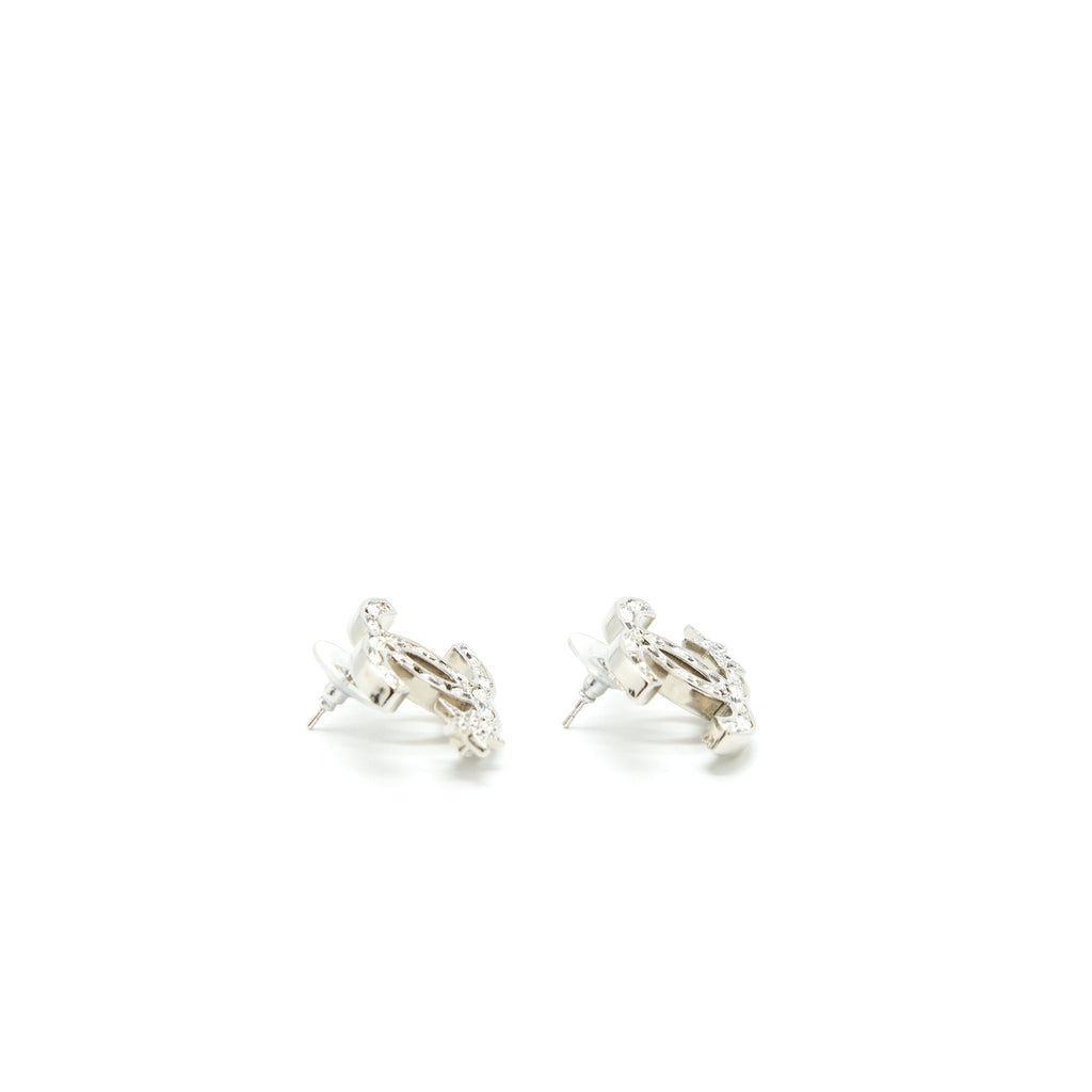 CHANEL CC AND STAR EARRINGS SILVER TONE