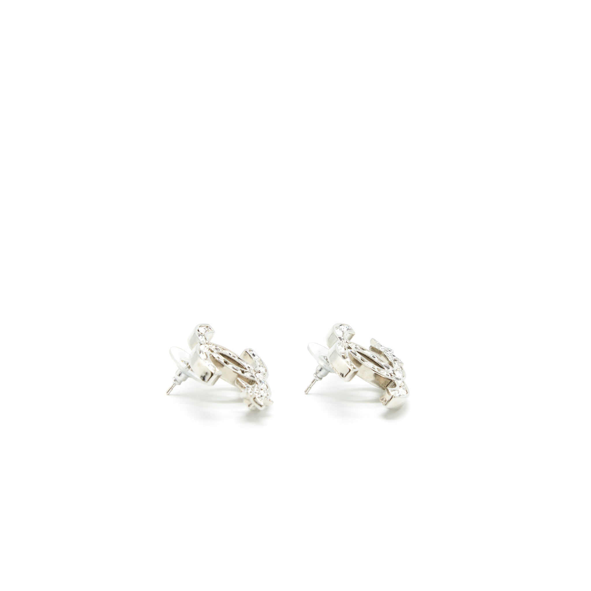 CHANEL CC AND STAR EARRINGS SILVER TONE