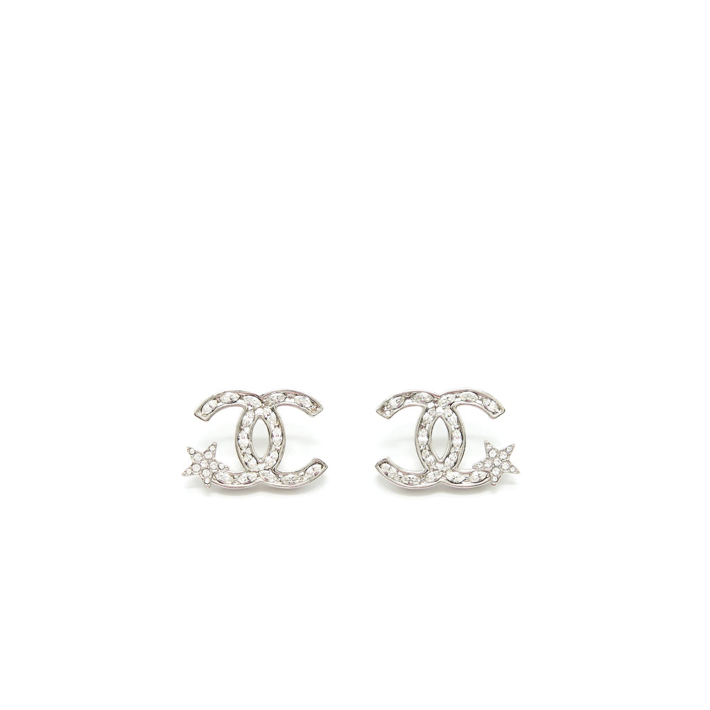 CHANEL CC AND STAR EARRINGS SILVER TONE