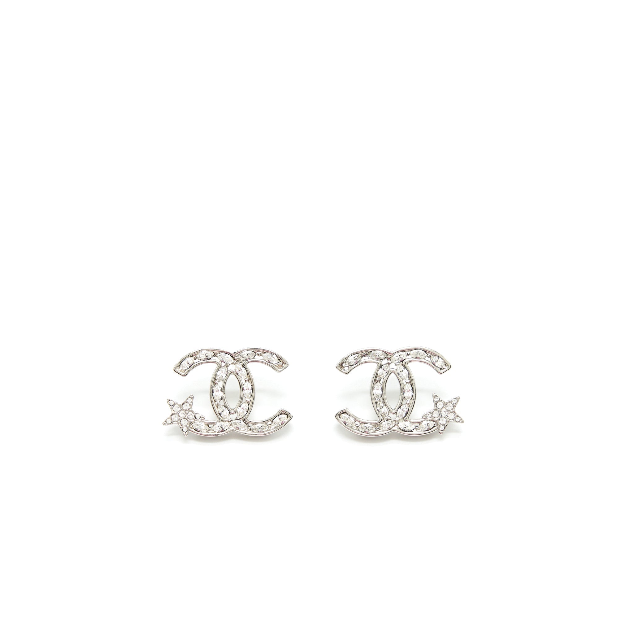 CHANEL CC AND STAR EARRINGS SILVER TONE