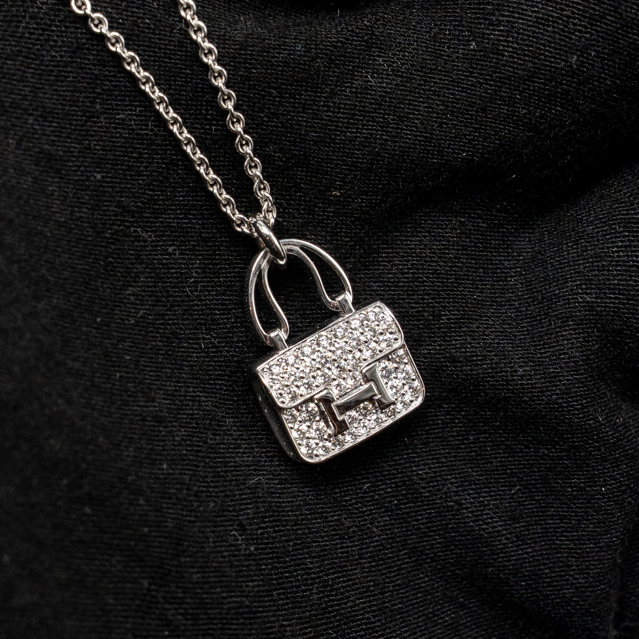 HERMES CONSTANCE AMULETTE PENDANT WHITE GOLD DIAMONDS