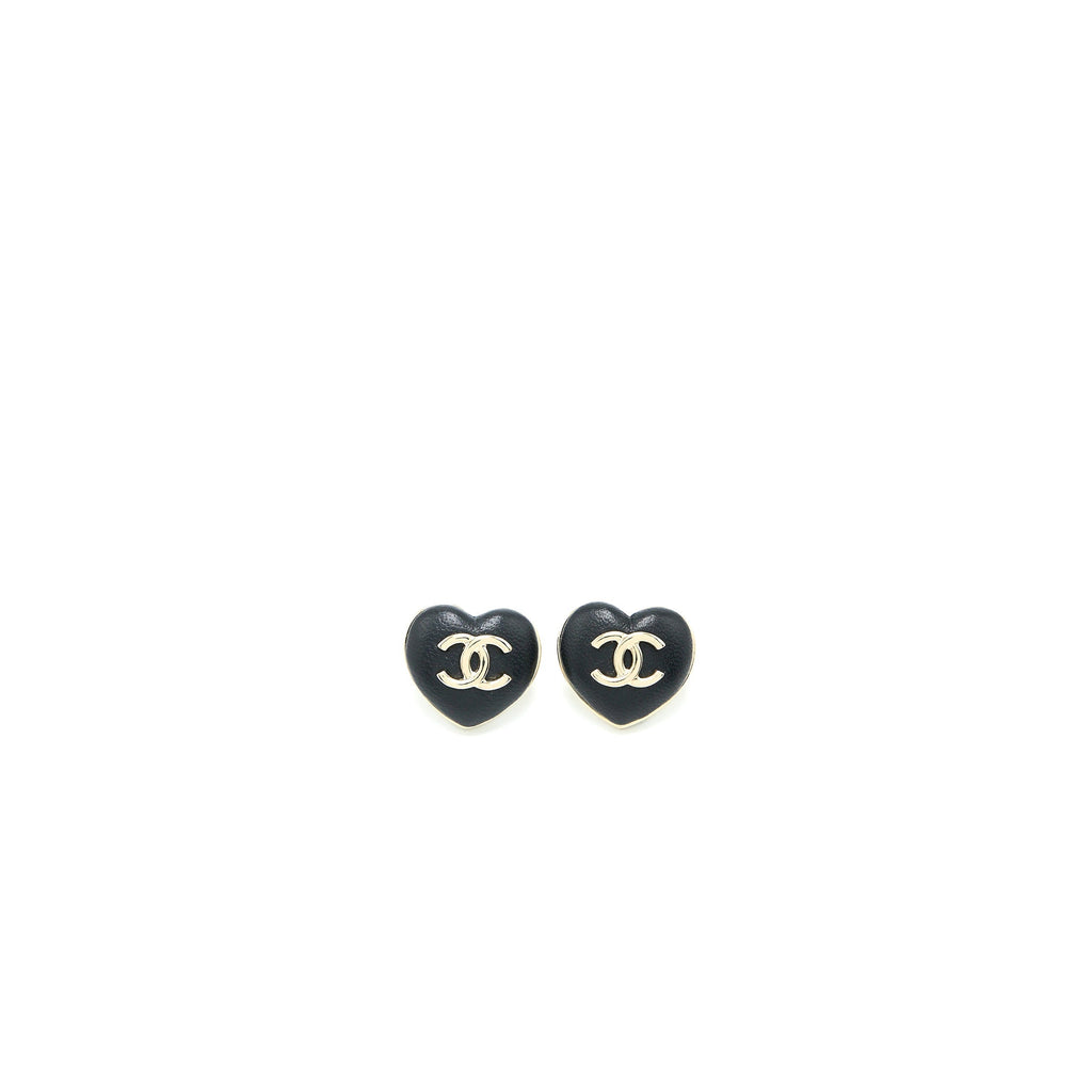 CHANEL 22K CC LOGO HEART EARRINGS LAMBSKIN LIGHT GOLD TONE