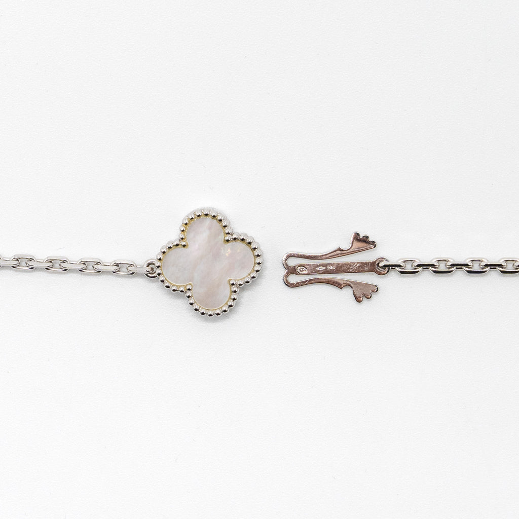 VAN CLEEF & ARPELS MAGIC ALHAMBRA 16-MOTIF LONG NECKLACE WHITE GOLD/ WHITE AND GREY MOTHER OF PEARL/ CHALCEDONY