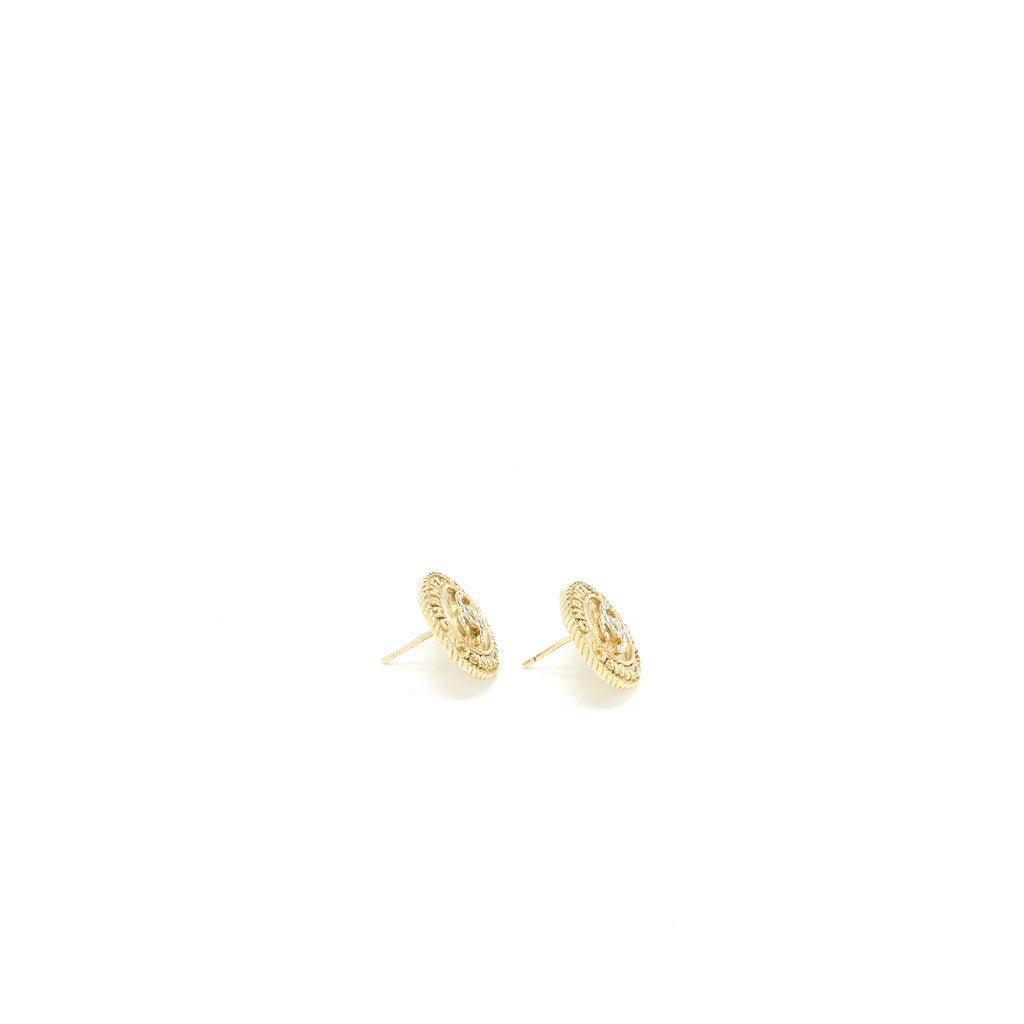 CHANEL ROUND EARRINGS CRYSTAL GOLD TONE