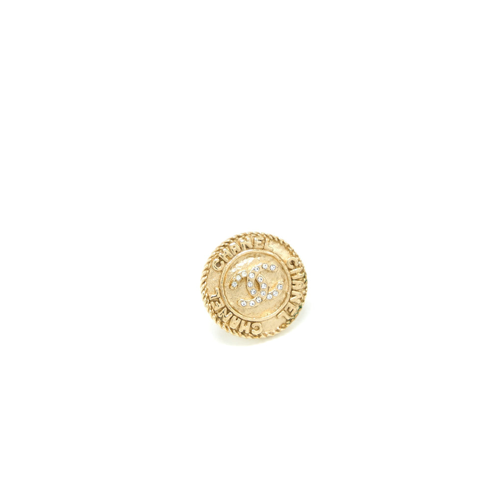 CHANEL ROUND EARRINGS CRYSTAL GOLD TONE