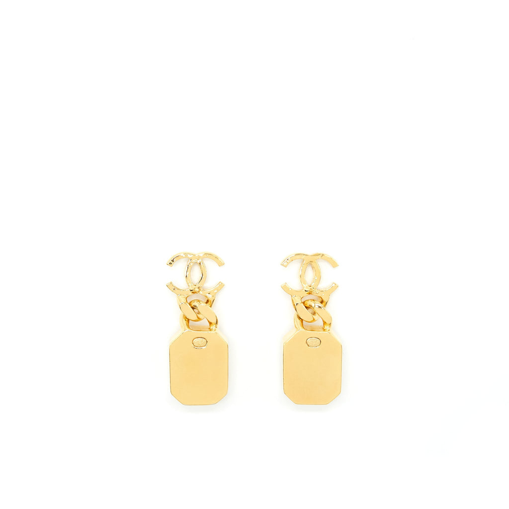 CHANEL CC LOGO AND CRYSTAL DROP EARRING GOLD TONE
