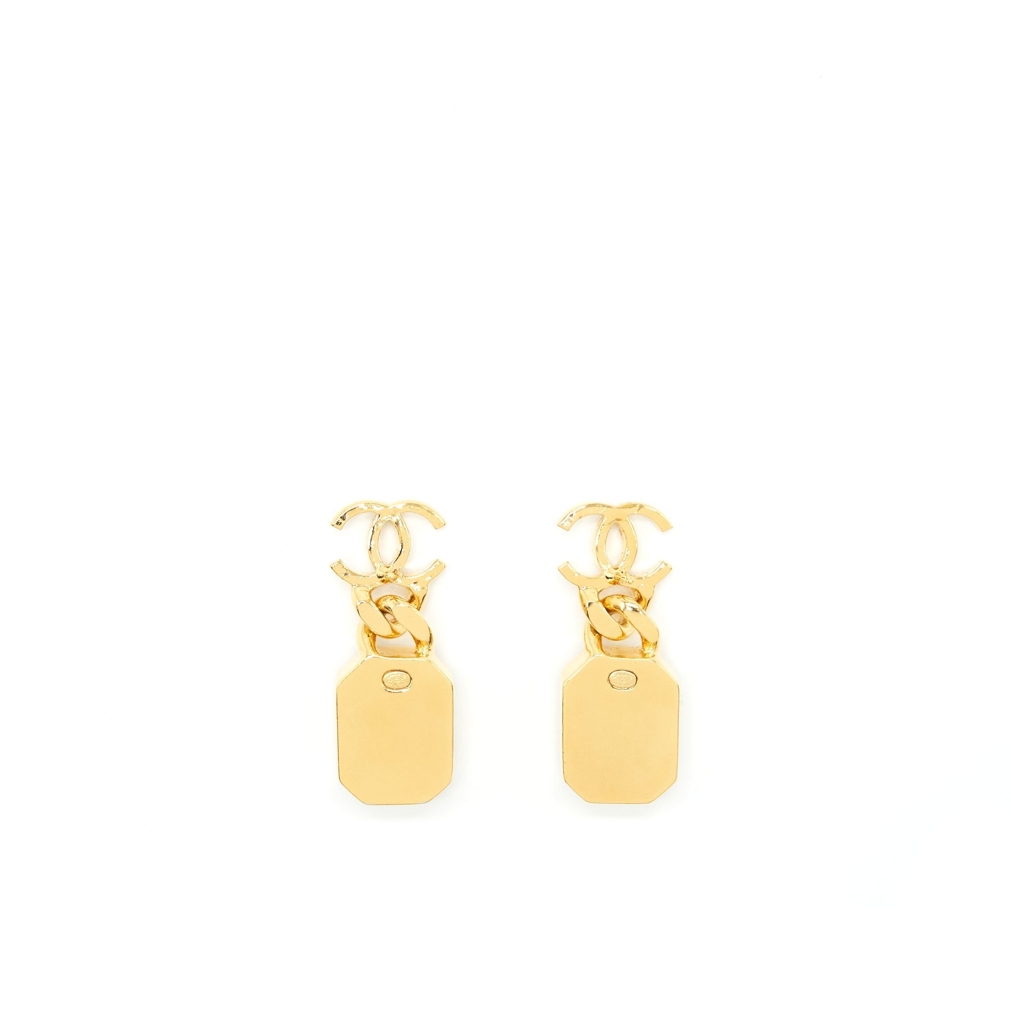 CHANEL CC LOGO AND CRYSTAL DROP EARRING GOLD TONE