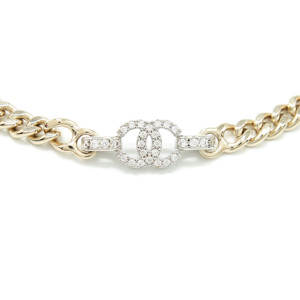 CHANEL 22S CC LOGO CHOKER/ DOUBLE CHAIN BRACELET LIGHT GOLD TONE
