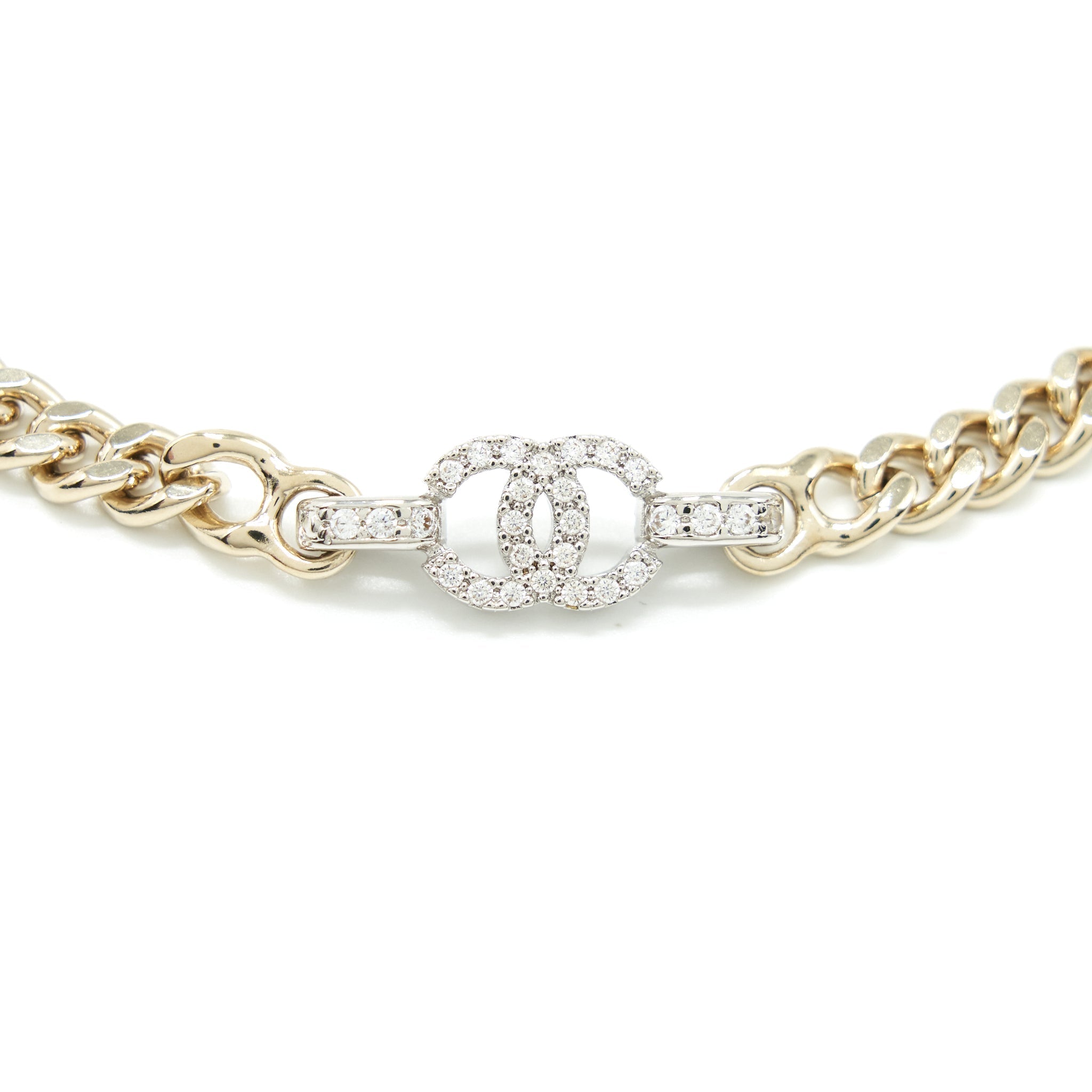 CHANEL 22S CC LOGO CHOKER/ DOUBLE CHAIN BRACELET LIGHT GOLD TONE