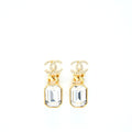 CHANEL CC LOGO AND CRYSTAL DROP EARRING GOLD TONE