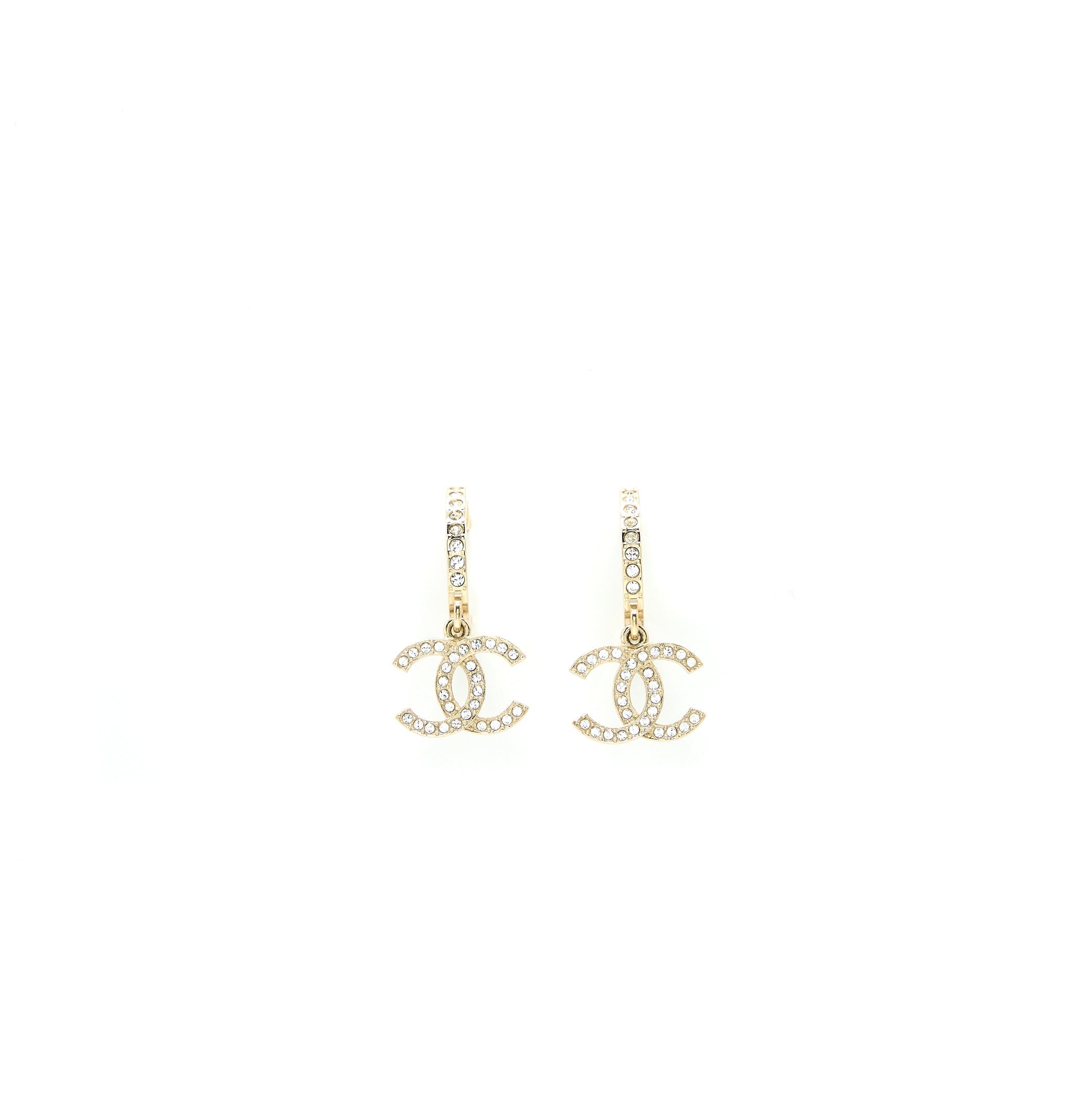 CHANEL CC LOGO ROUND EARRING CRYSTAL LIGHT GOLD TONE