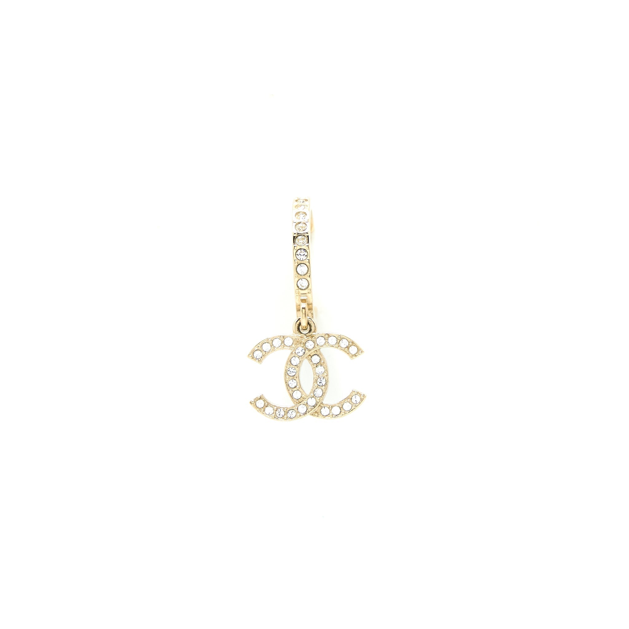 CHANEL CC LOGO ROUND EARRING CRYSTAL LIGHT GOLD TONE