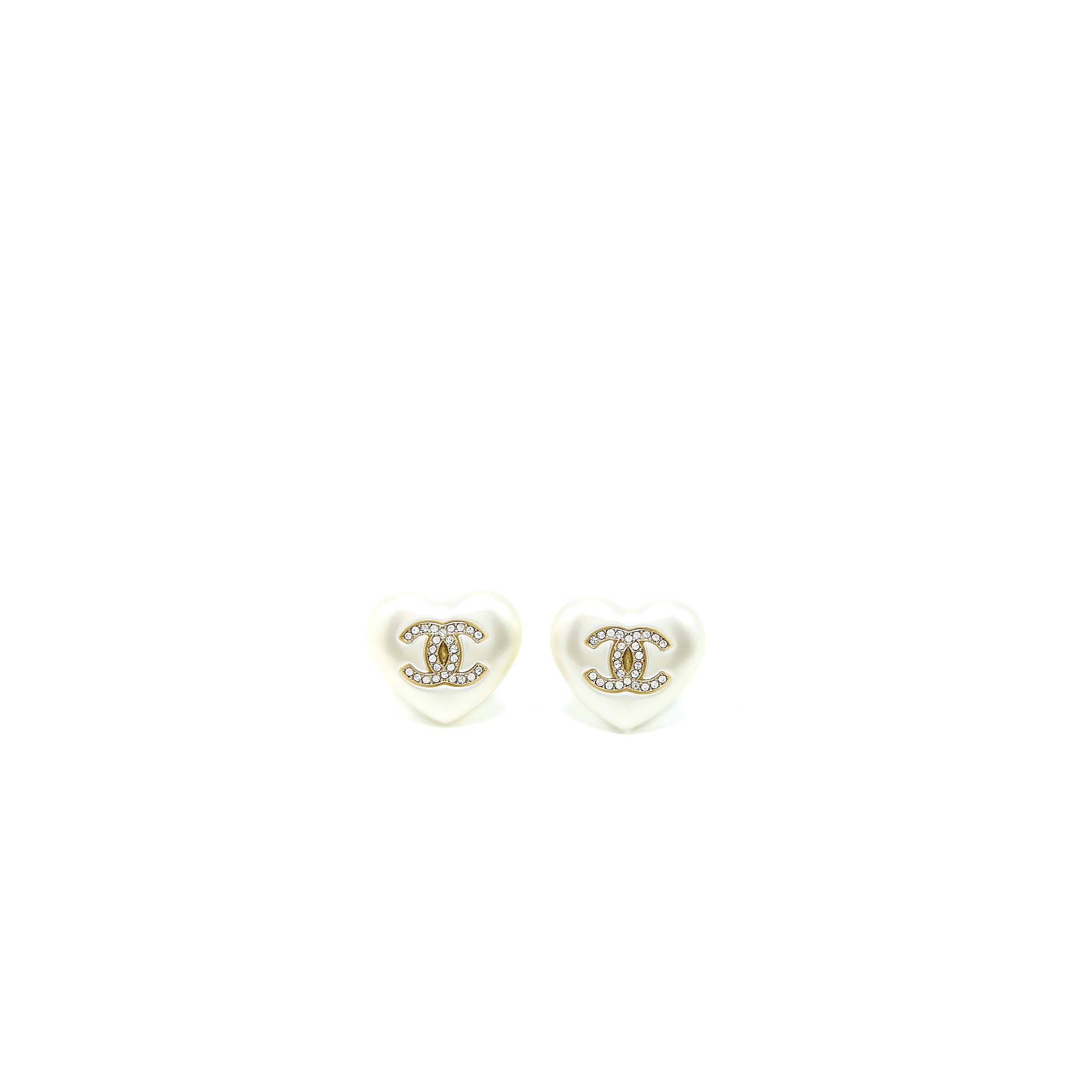 CHANEL HEART CC LOGO EARRINGS LIGHT GOLD TONE